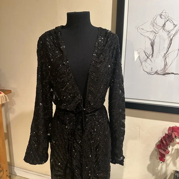 NEW Black Sequin Long Sleeve Dress - Picture 2 of 9